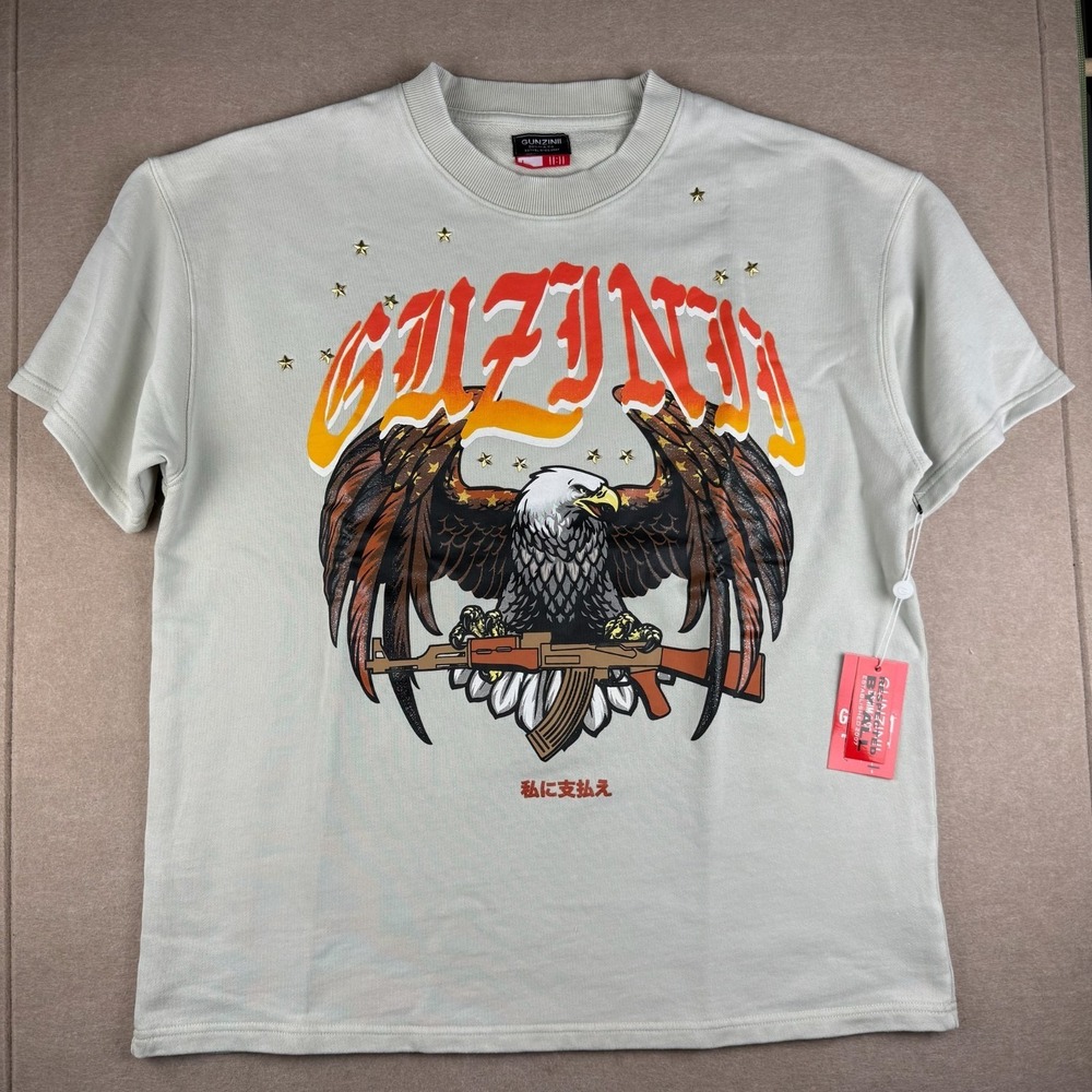 Gunzinii Shirt Mens L Gray 2nd Amendment Eagle Rifle Graphic Statement Tee NWT